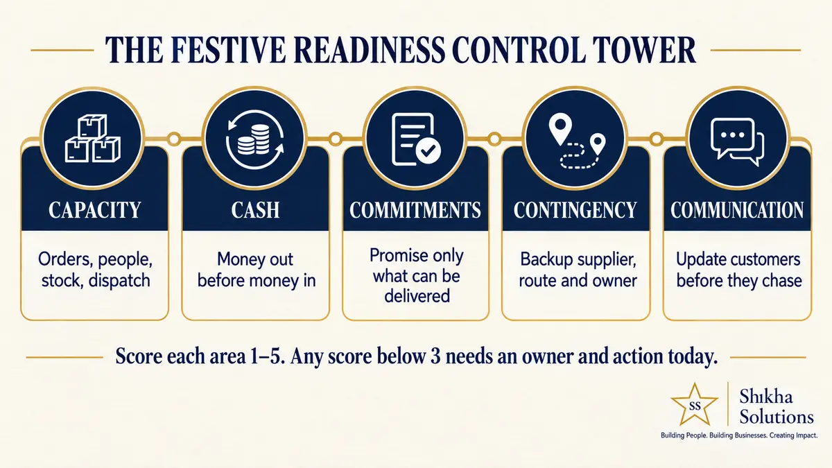 Shikha Solutions Festive Readiness Control Tower covering capacity, cash, commitments, contingency and communication