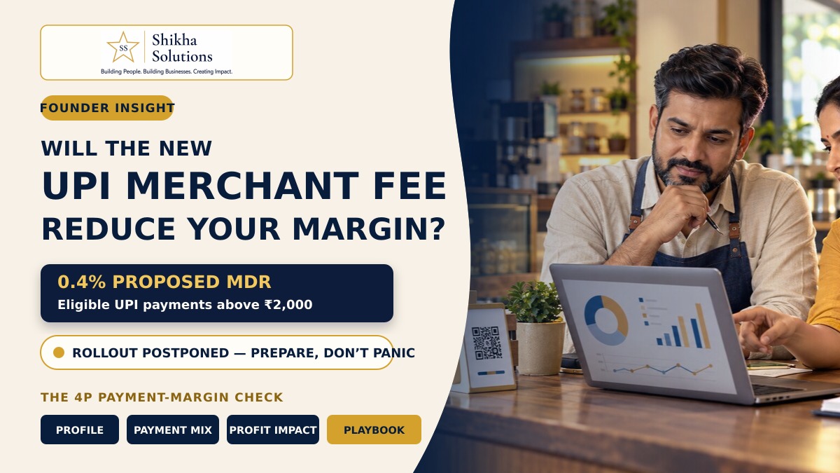 Shikha Solutions guide to the proposed 0.4% UPI merchant fee, the ₹2,000 threshold and the 4P Payment-Margin Check.